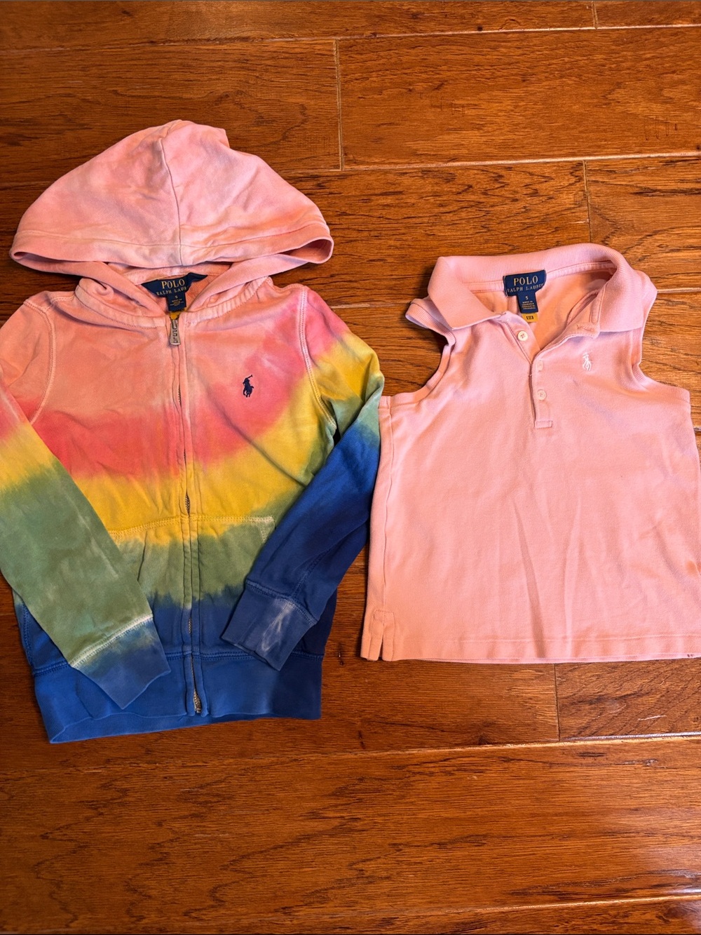 Polo by Ralph Lauren Girls' Pink Sleeveless Polo & Multicolor Tie-Dye Hoodie Set